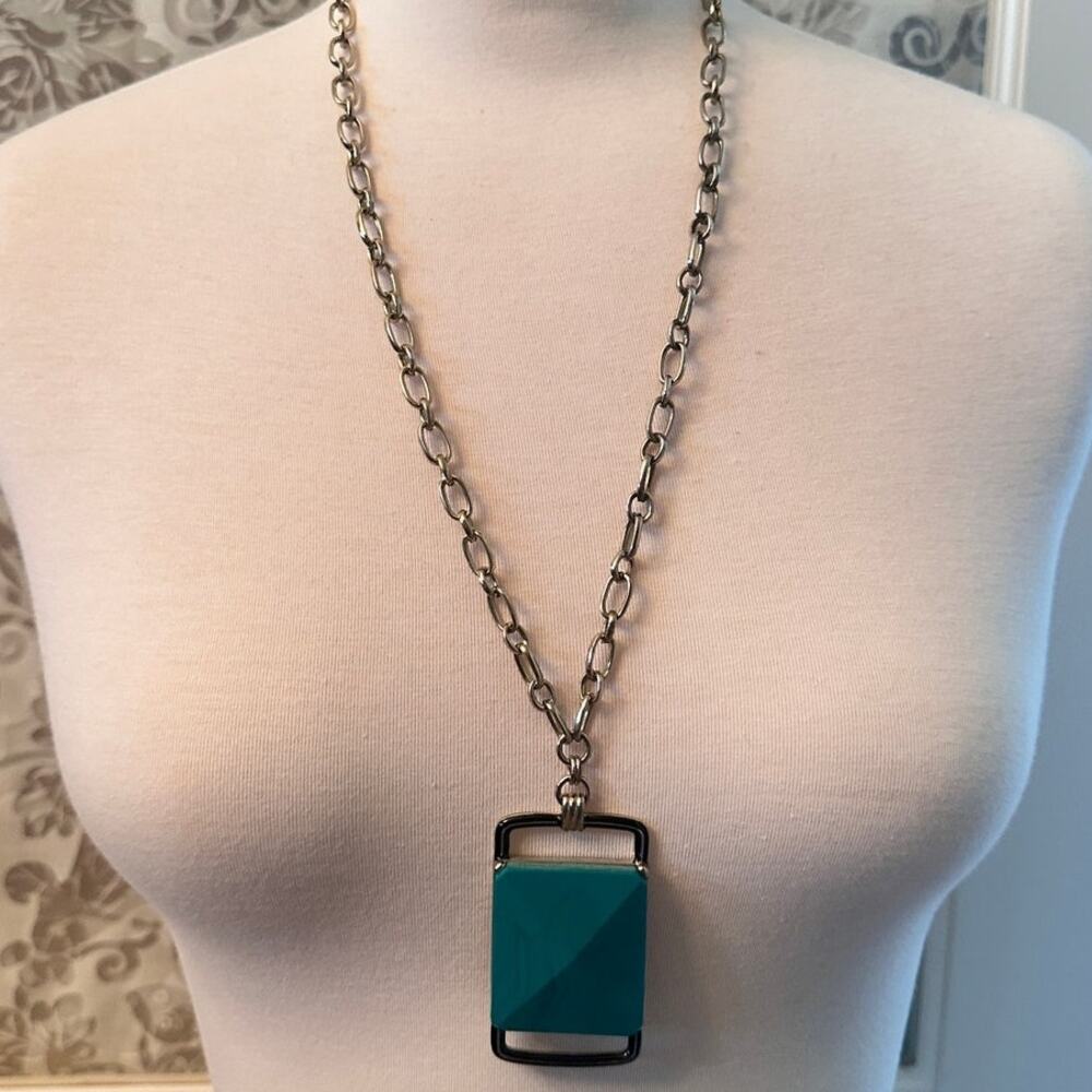Banana Republic Teal Stone and Gold Chain Necklace